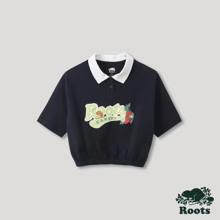 【Roots】Roots女裝-回歸根源系列 花園元素短版POLO衫(藍色)