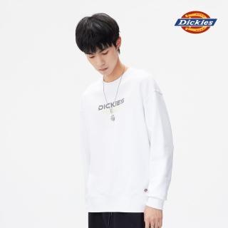 【Dickies】男款白色純棉太空風格印花長袖T恤｜DK011045C4D