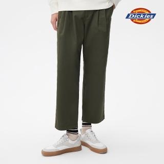 【Dickies】男款軍綠色打褶設計寬鬆九分褲｜DK011017A76