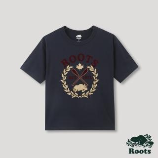 【Roots】Roots女裝-摩登周間系列 桂冠元素短袖T恤(藍色)