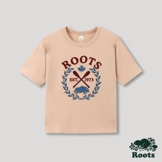 【Roots】Roots女裝-摩登周間系列 桂冠元素短袖T恤(橘粉色)