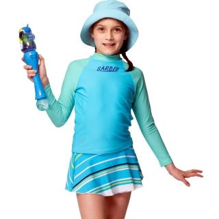 【沙兒斯】水藍圓裙防曬防寒長袖兩件式女童泳裝(兒童泳裝)