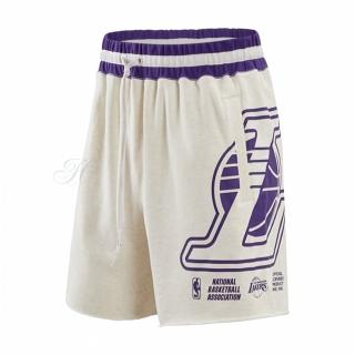 【NIKE 耐吉】短褲 男款 運動短褲 籃球褲 湖人隊 AS LAL M NK FLC SHORT CTS 米紫 DR2328-027