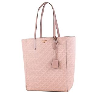 【Michael Kors】專櫃款 緹花LOGO防刮皮革托特包-芭蕾粉