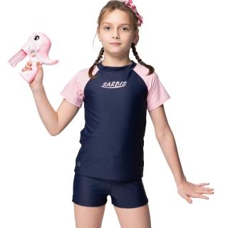 【沙兒斯】素面藍粉防曬防寒短袖兩件式兒童泳裝(兒童泳裝)