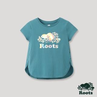 【Roots】Roots 大童- 山林漫步系列 彩色反光海狸LOGO短袖T恤(翠雀花藍色)