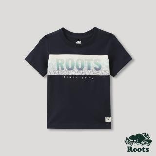 【Roots】Roots 小童- 山林漫步系列 漸層裂紋LOGO短袖T恤(藍色)