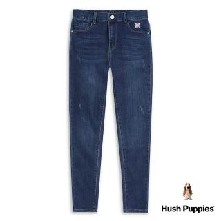 【Hush Puppies】女裝彈力微刷破後鬆緊牛仔長褲(深藍 / 24221101)