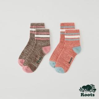 【Roots】Roots 配件- 山林漫步系列 撞色條紋踝襪-女款/二入組(橘紅色)