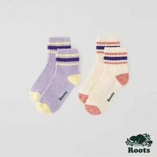 【Roots】Roots 配件- 山林漫步系列 撞色條紋踝襪-女款/二入組(紫色)