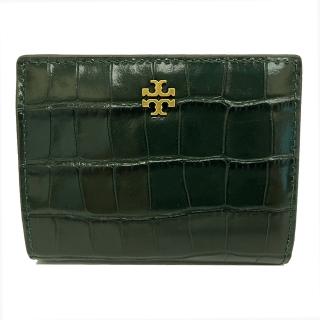 【TORY BURCH】鱷魚紋牛皮鈔票零錢袋短夾(墨綠)