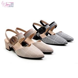 【ShoesClub 鞋鞋俱樂部】MIT格紋淺口尖頭中跟鞋 女鞋 019-240