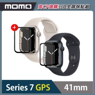 3D全屏保貼組★【Apple 蘋果】Watch Series 7 41公釐鋁金屬錶殼搭配運動型錶帶(GPS版)