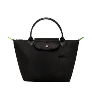 【LONGCHAMP】LE PLIAGE GREEN系列 短把折疊手提包M號(黑色)