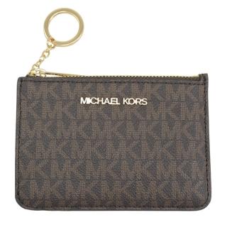【Michael Kors】滿版MK LOGO信用卡證件鑰匙圈零錢包(深棕)