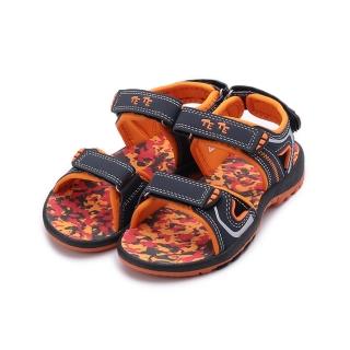 【鞋全家福】19-22cm TE TE 魔鬼氈迷彩運動涼鞋 灰橙 中大童鞋