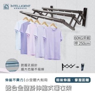 【INTELLIGENT 英特嵐】鋁合金壁掛伸縮式曬衣架BG-250 星河銀(鋁合金壁掛伸縮式曬衣架)