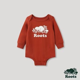 【Roots】Roots嬰兒-經典海狸LOGO有機棉包屁衣(南瓜橘)