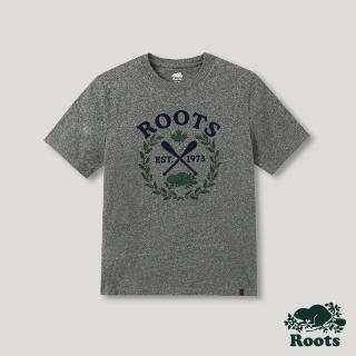 【Roots】Roots男裝-摩登周間系列 桂冠元素短袖T恤(灰色)