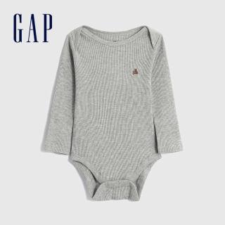 【GAP】嬰兒 布萊納系列 純棉華夫格長袖包屁衣(775920-淺灰色)