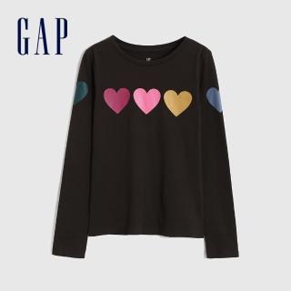 【GAP】女童 純棉印花長袖T恤(432106-深棕色)