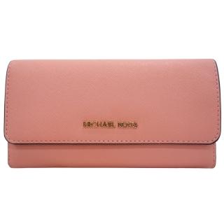 【Michael Kors】JET SET 經典防刮翻蓋三折長夾(粉橘)