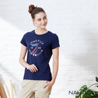 【NAUTICA】女裝經典帆船環保短袖T恤(深藍)