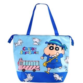 【小禮堂】蠟筆小新 尼龍背插保冷側背袋 - 藍上學款(平輸品)