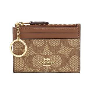 【COACH】PVC LOGO拉鍊證件零錢鑰匙包(卡其/棕)