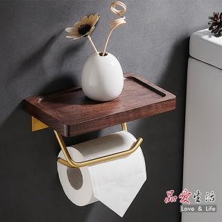 【品愛生活】黑胡桃木可免打孔浴室壁掛衛生紙架