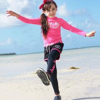 【橘魔法】桃紅水母衣防曬長袖泳裝+長褲+短褲（略有製作痕跡）(三件式 橘魔法 防曬 現貨 女童 泳衣 兒童)