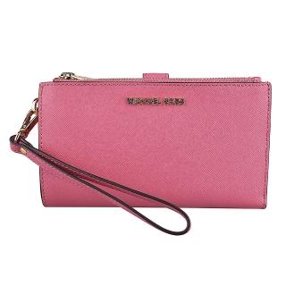 【Michael Kors】WRISTLET經典金字LOGO雙拉鍊多功能中夾(桃粉紅)