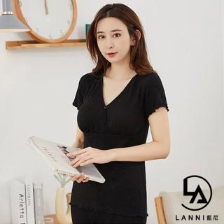 【藍尼居家】◆M-2XL◆免穿Bra媽咪哺乳前開式睡衣(短袖上衣+短褲/產後哺乳/居家服套裝/售完不補)