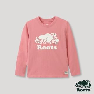 【Roots】Roots大童- 經典海狸LOGO有機棉長袖T恤(粉色)