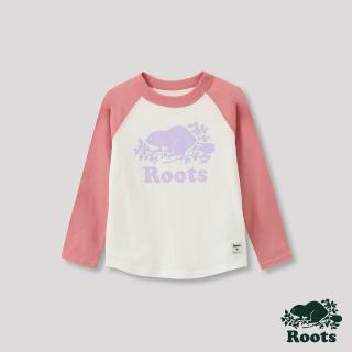 【Roots】Roots小童- 經典海狸LOGO有機棉棒球T恤(粉色)