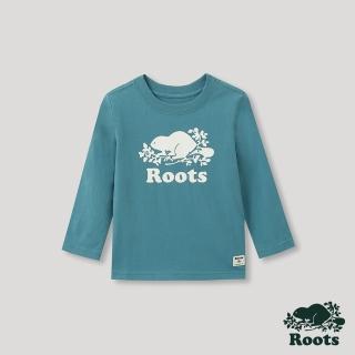 【Roots】Roots小童- 經典海狸LOGO有機棉長袖T恤(翠雀花藍色)