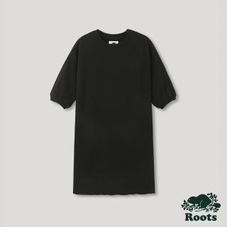 【Roots】Roots女裝-摩登周間系列 泡泡袖落肩洋裝(黑色)