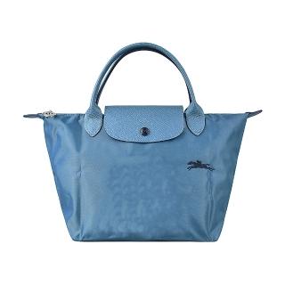 【LONGCHAMP】LONGCHAMP LE PLIAGE CLUB經典奔馬刺繡LOGO尼龍折疊短提把手提包(小/雷雨藍x深藍)