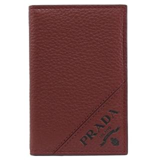 【PRADA 普拉達】經典車線三角LOGO小牛皮信用卡名片夾證件夾(深紅)