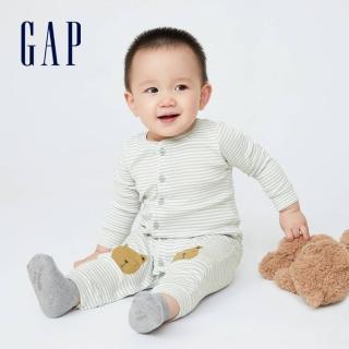 【GAP】嬰兒 布萊納系列 純棉長袖包屁衣/連身衣(455840-灰色條紋)