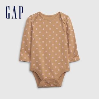 【GAP】嬰兒 純棉印花信封領長袖包屁衣(429584-薑黃色)