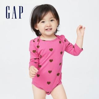 【GAP】嬰兒 純棉印花信封領長袖包屁衣(429584-玫粉色)