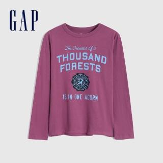 【GAP】男童 純棉趣味印花長袖T恤(427798-葡萄紫)