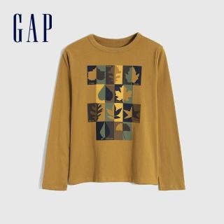 【GAP】男童 純棉趣味印花長袖T恤(427798-薑黃色)