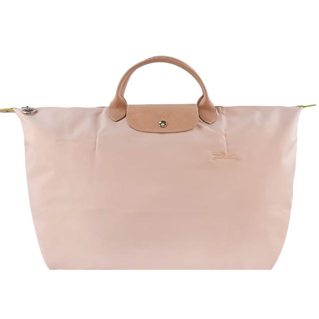 【LONGCHAMP】LE PLIAGE GREEN系列刺繡短把再生尼龍摺疊旅行袋(大/多色選)
