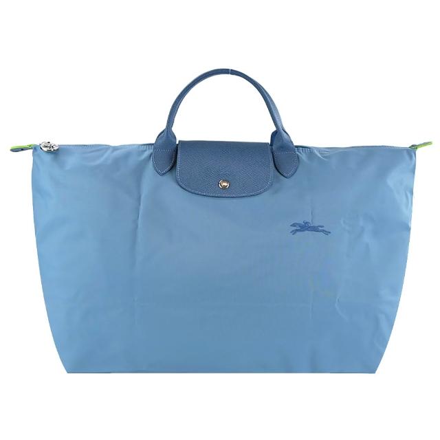 【LONGCHAMP】LE PLIAGE GREEN系列刺繡短把再生尼龍摺疊旅行袋(大/多色選)