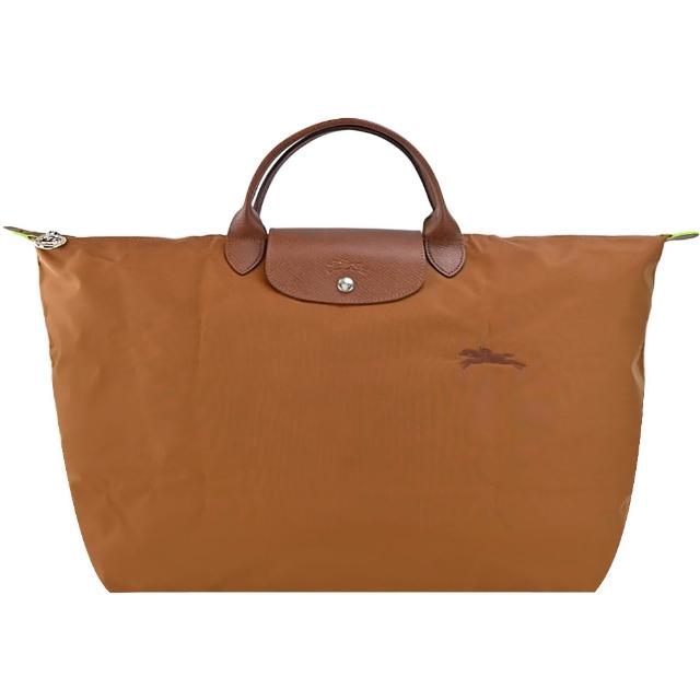【LONGCHAMP】LE PLIAGE GREEN系列刺繡短把再生尼龍摺疊旅行袋(大/多色選)