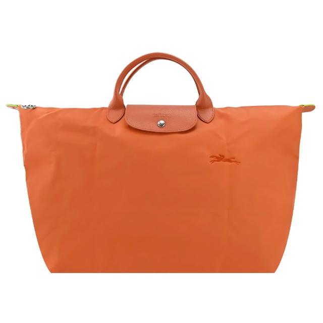 【LONGCHAMP】LE PLIAGE GREEN系列刺繡短把再生尼龍摺疊旅行袋(大/多色選)