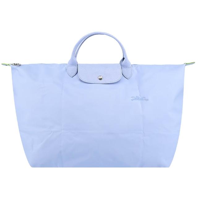 【LONGCHAMP】LE PLIAGE GREEN系列刺繡短把再生尼龍摺疊旅行袋(大/多色選)