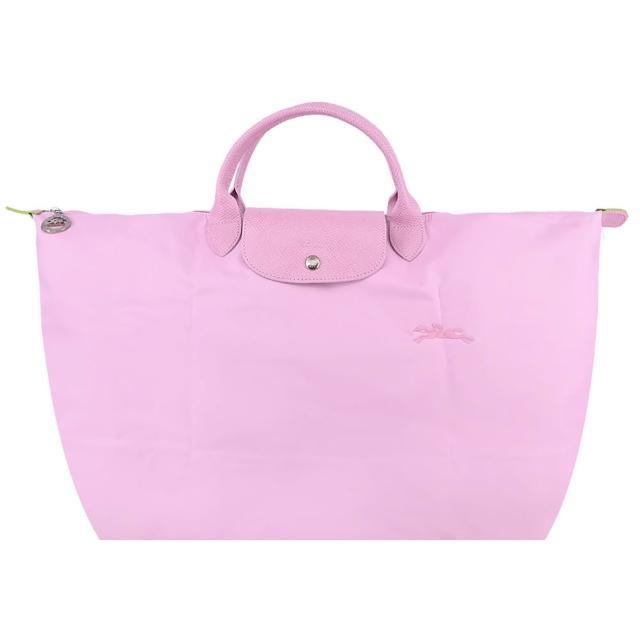 【LONGCHAMP】LE PLIAGE GREEN系列刺繡短把再生尼龍摺疊旅行袋(大/多色選)